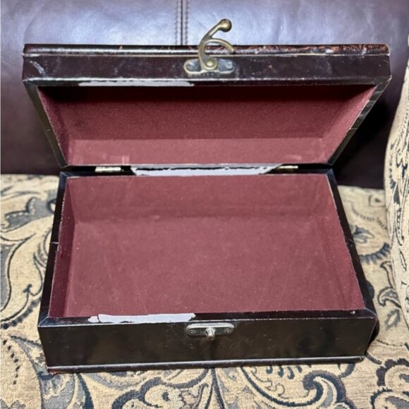 Black and Red Storage Box with Hinged Lid and Plush Interior - Picture 1 of 3